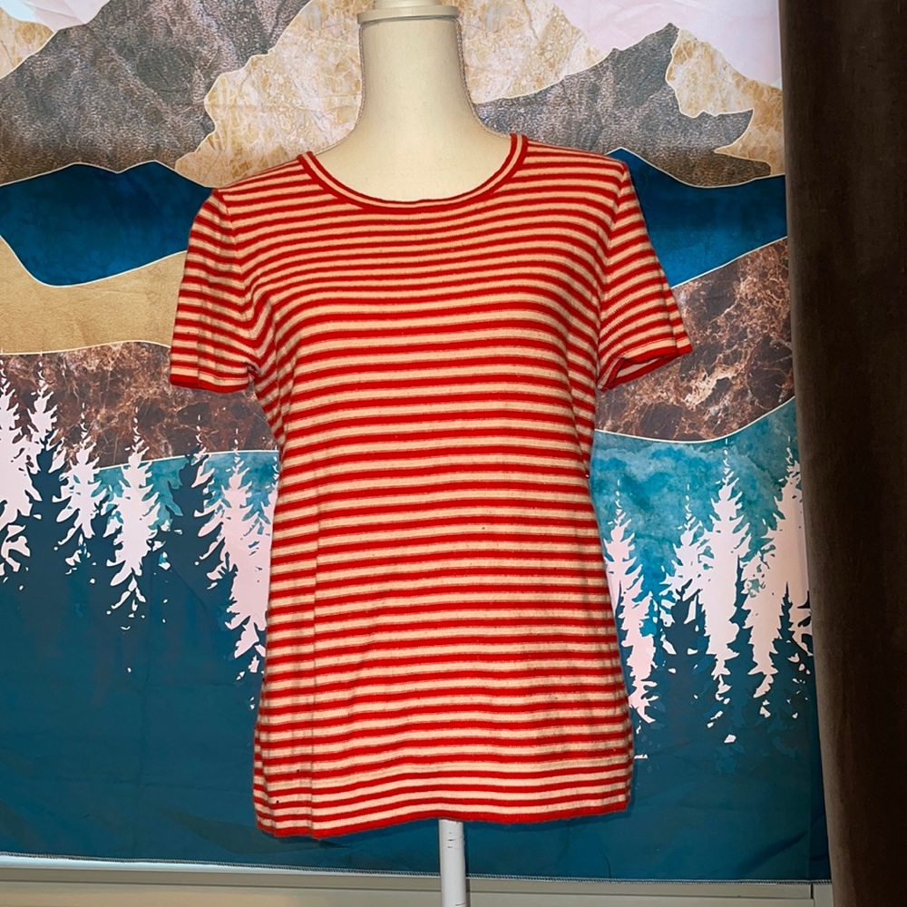 JCrew red and white striped sweater tee. Size S
